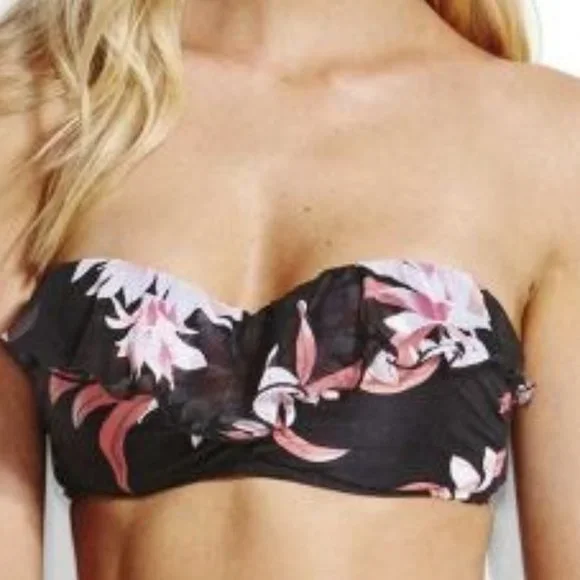NWT Seafolly X Revolve Black Bustier Bandeau in Desert Flower
